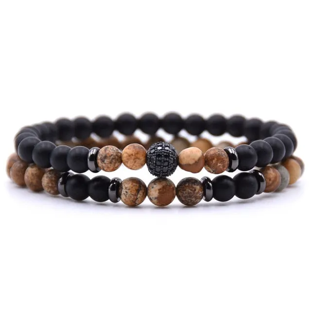 Natural Stone  Bracelet  Bead Bracelets 2pc/sets Men and Women