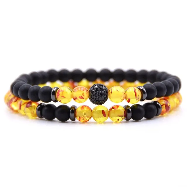 Natural Stone  Bracelet  Bead Bracelets 2pc/sets Men and Women
