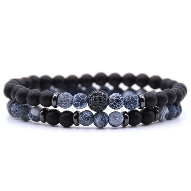 Natural Stone  Bracelet  Bead Bracelets 2pc/sets Men and Women