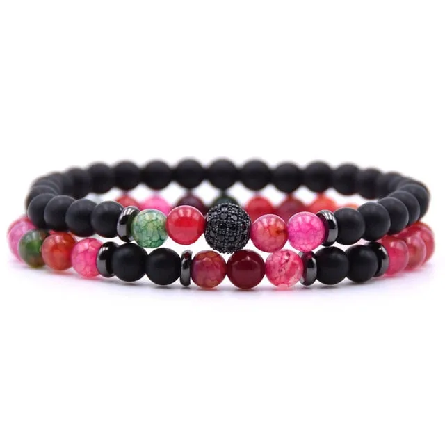 Natural Stone  Bracelet  Bead Bracelets 2pc/sets Men and Women
