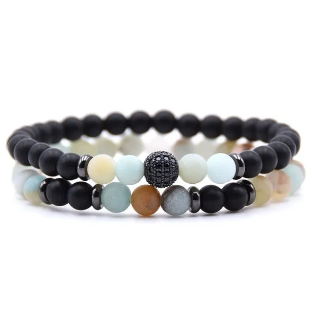 Natural Stone  Bracelet  Bead Bracelets 2pc/sets Men and Women