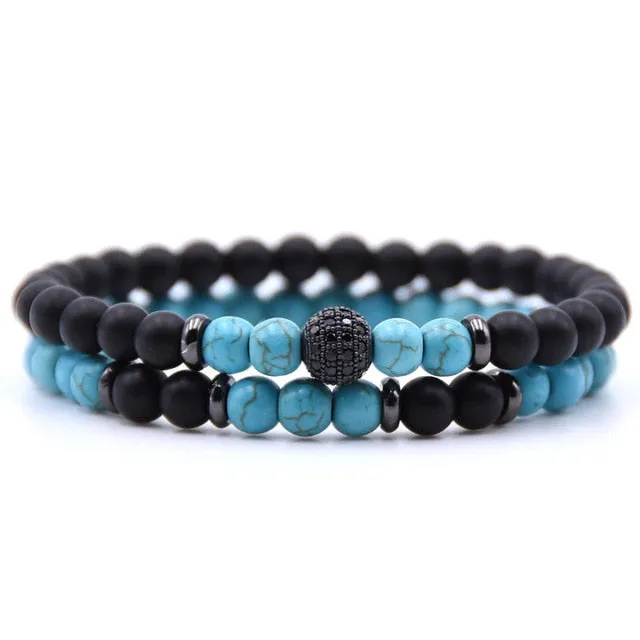 Natural Stone  Bracelet  Bead Bracelets 2pc/sets Men and Women