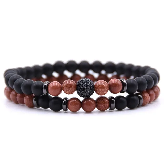 Natural Stone  Bracelet  Bead Bracelets 2pc/sets Men and Women