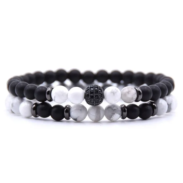 Natural Stone  Bracelet  Bead Bracelets 2pc/sets Men and Women