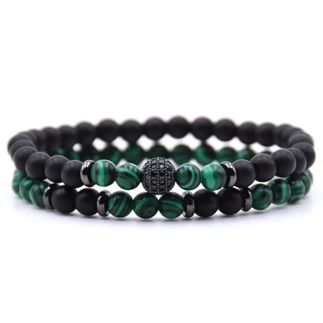 Natural Stone  Bracelet  Bead Bracelets 2pc/sets Men and Women