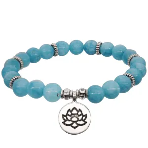Natural Stone Indian Agate Powder Crystal Lotus Pendant Handmade Beaded Elastic Rope Bracelet