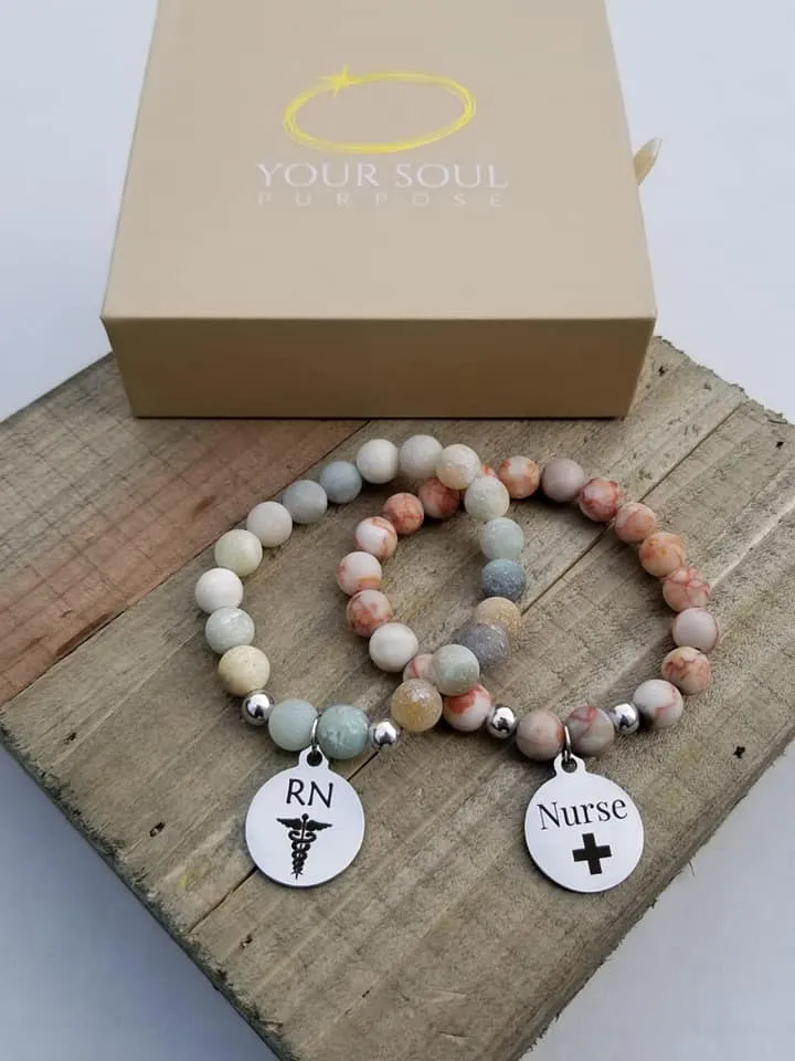 Natural Stone Themed Engraved Charm Bracelet