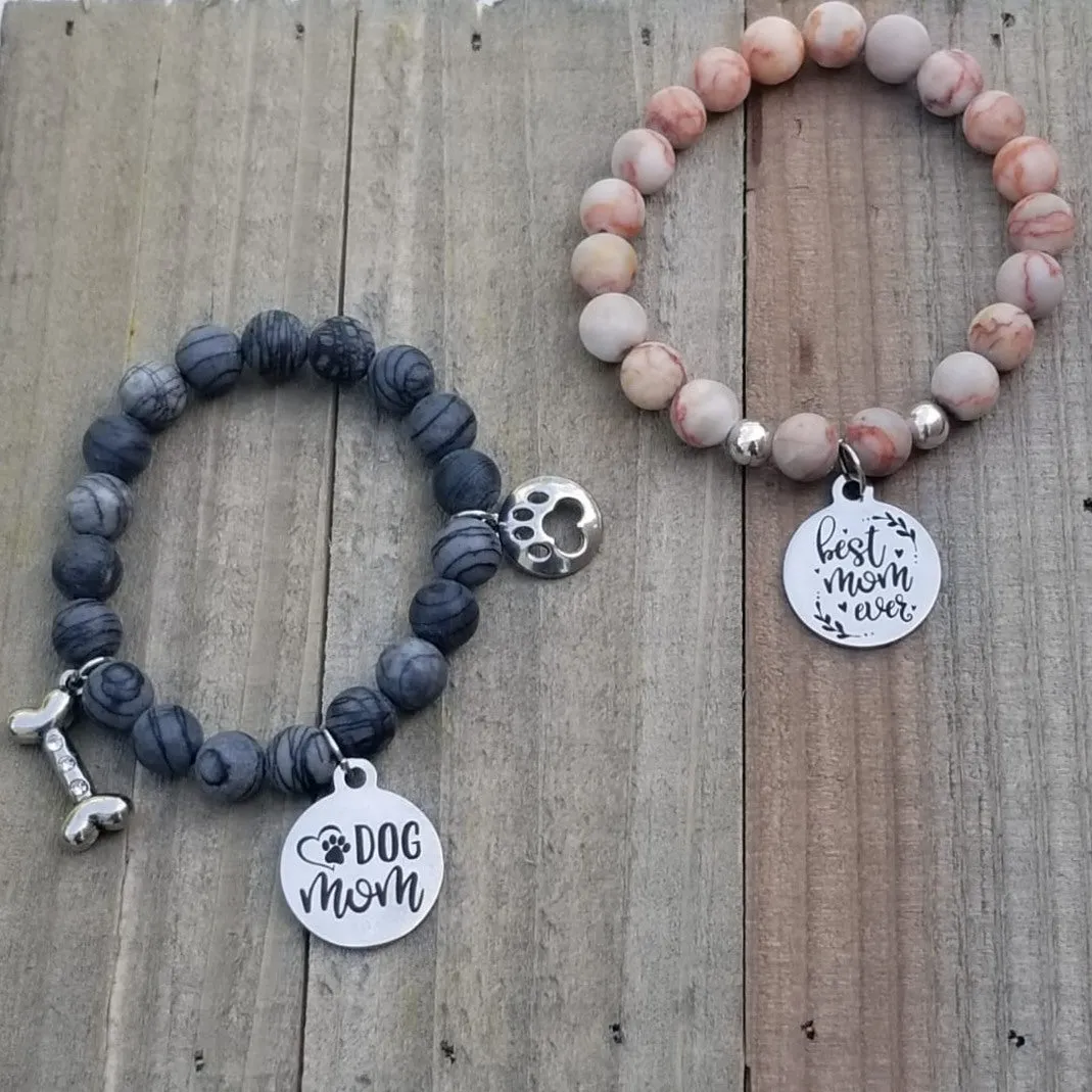 Natural Stone Themed Engraved Charm Bracelet