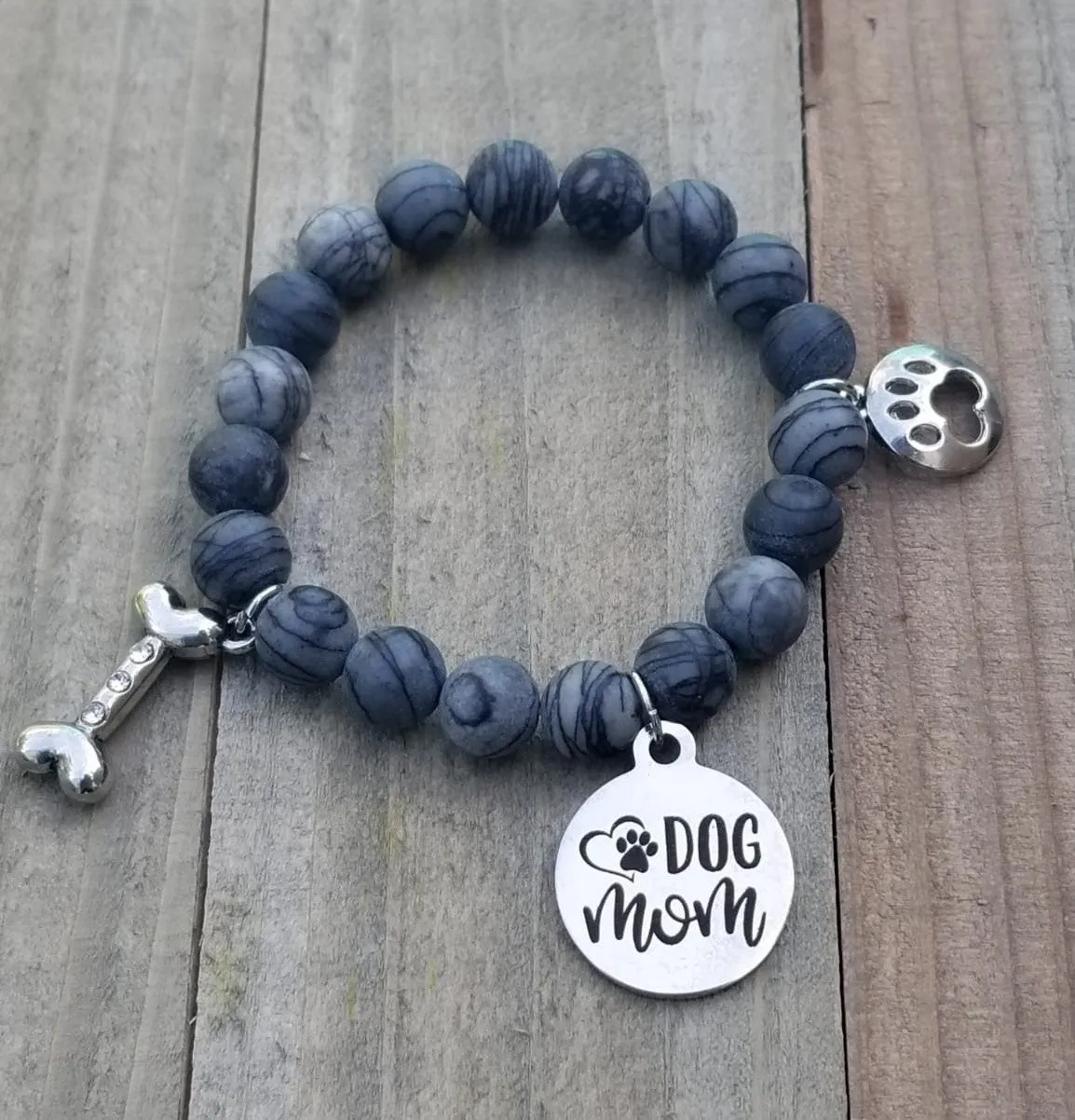 Natural Stone Themed Engraved Charm Bracelet