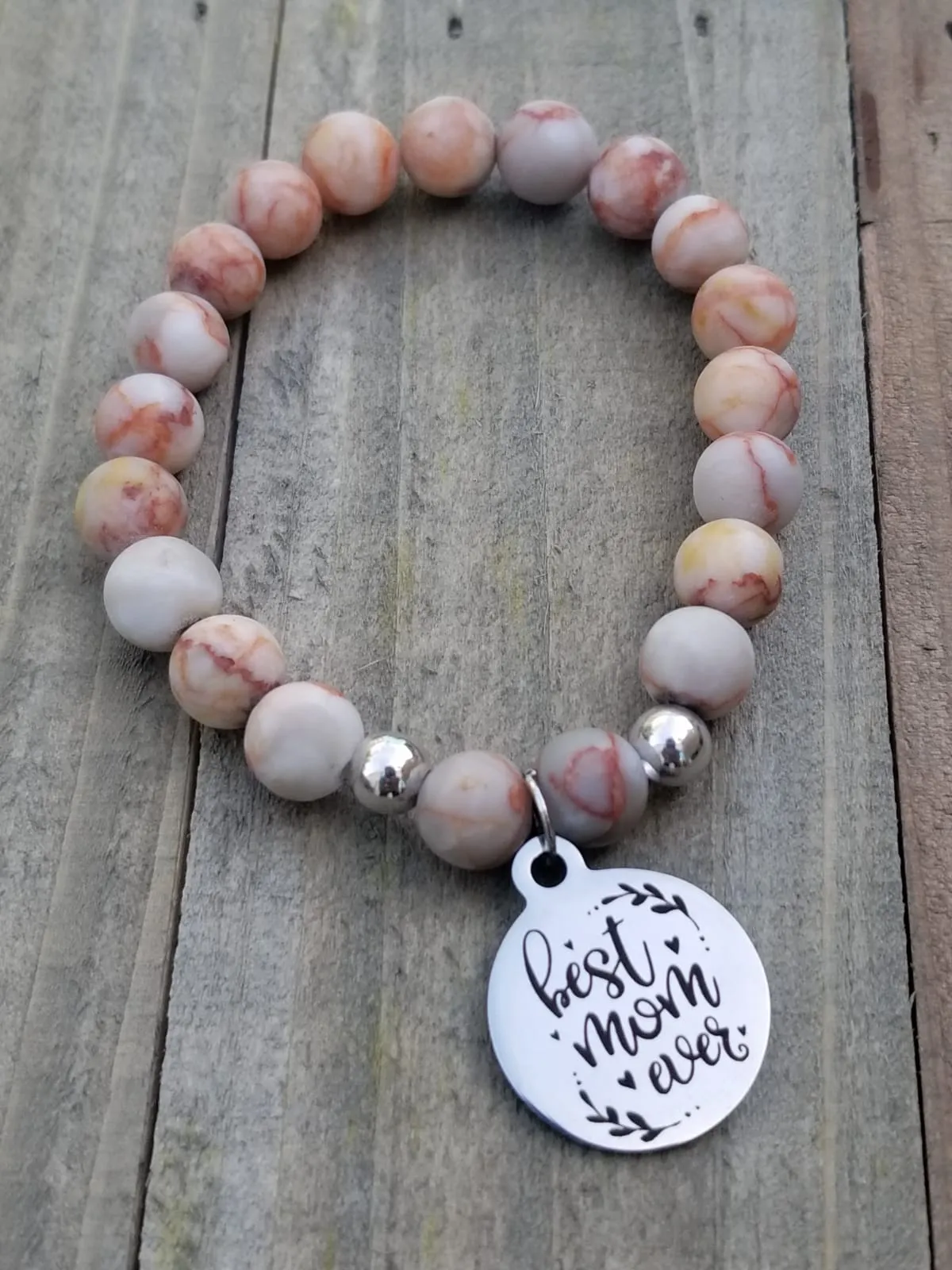 Natural Stone Themed Engraved Charm Bracelet
