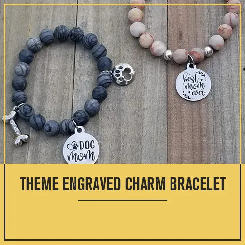 Natural Stone Themed Engraved Charm Bracelet
