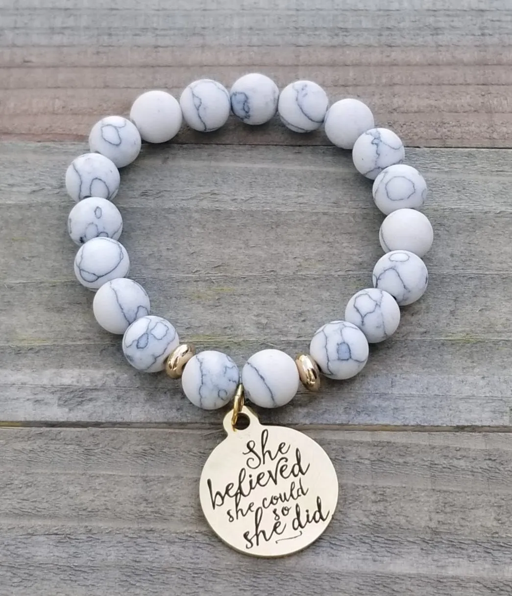 Natural Stone Themed Engraved Charm Bracelet