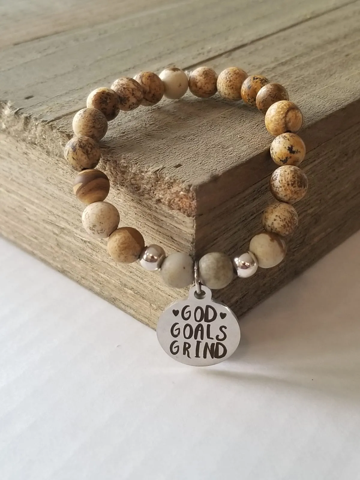 Natural Stone Themed Engraved Charm Bracelet
