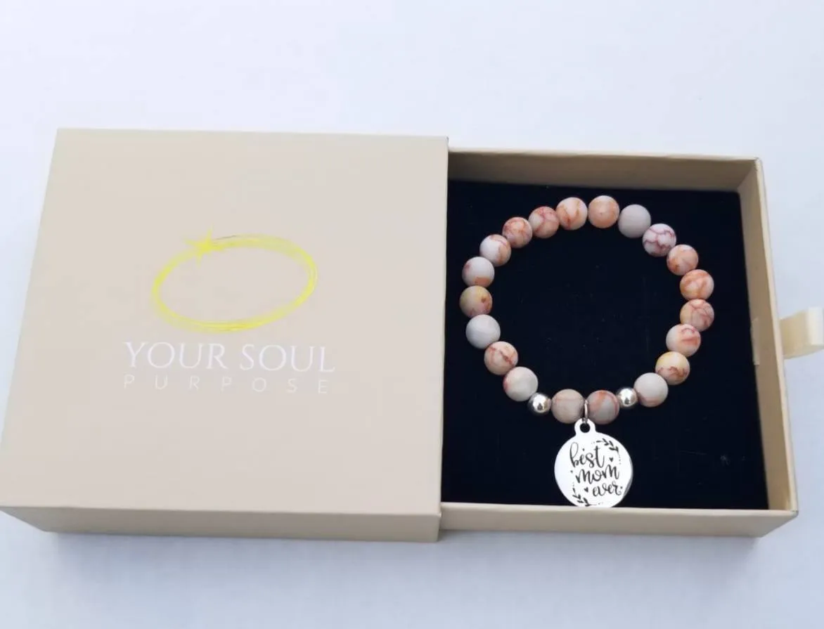 Natural Stone Themed Engraved Charm Bracelet