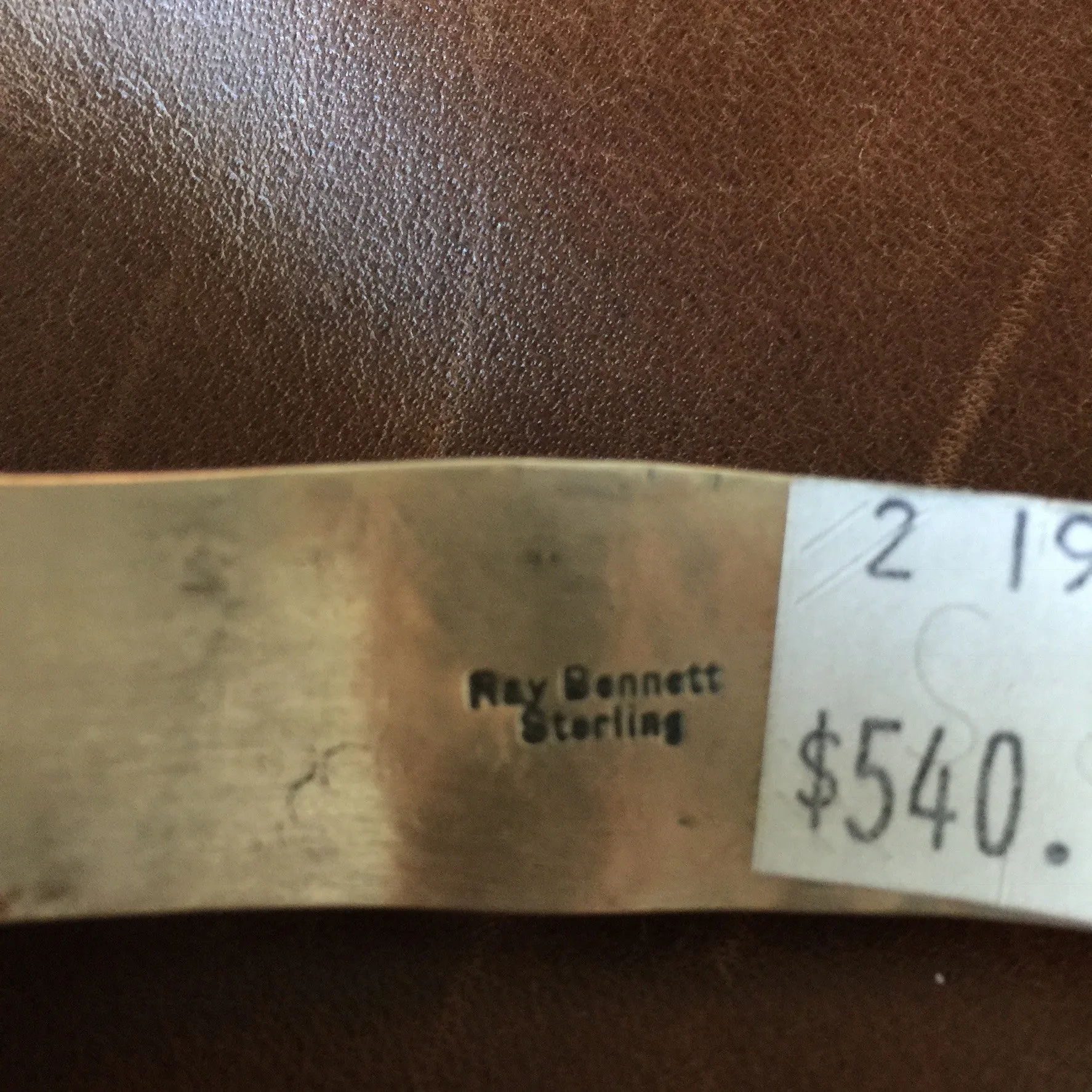 Natural White Buffalo Stamped Sterling Silver Bracelet Signed Ray Bennett