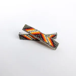 Navajo Beaded Hair Clip Set in Grey with Vee Motif