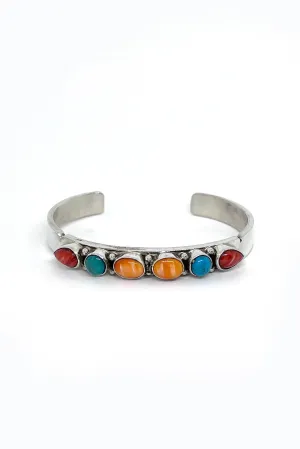 Navajo Multi-Stone Sterling Silver Row Cuff Bracelet