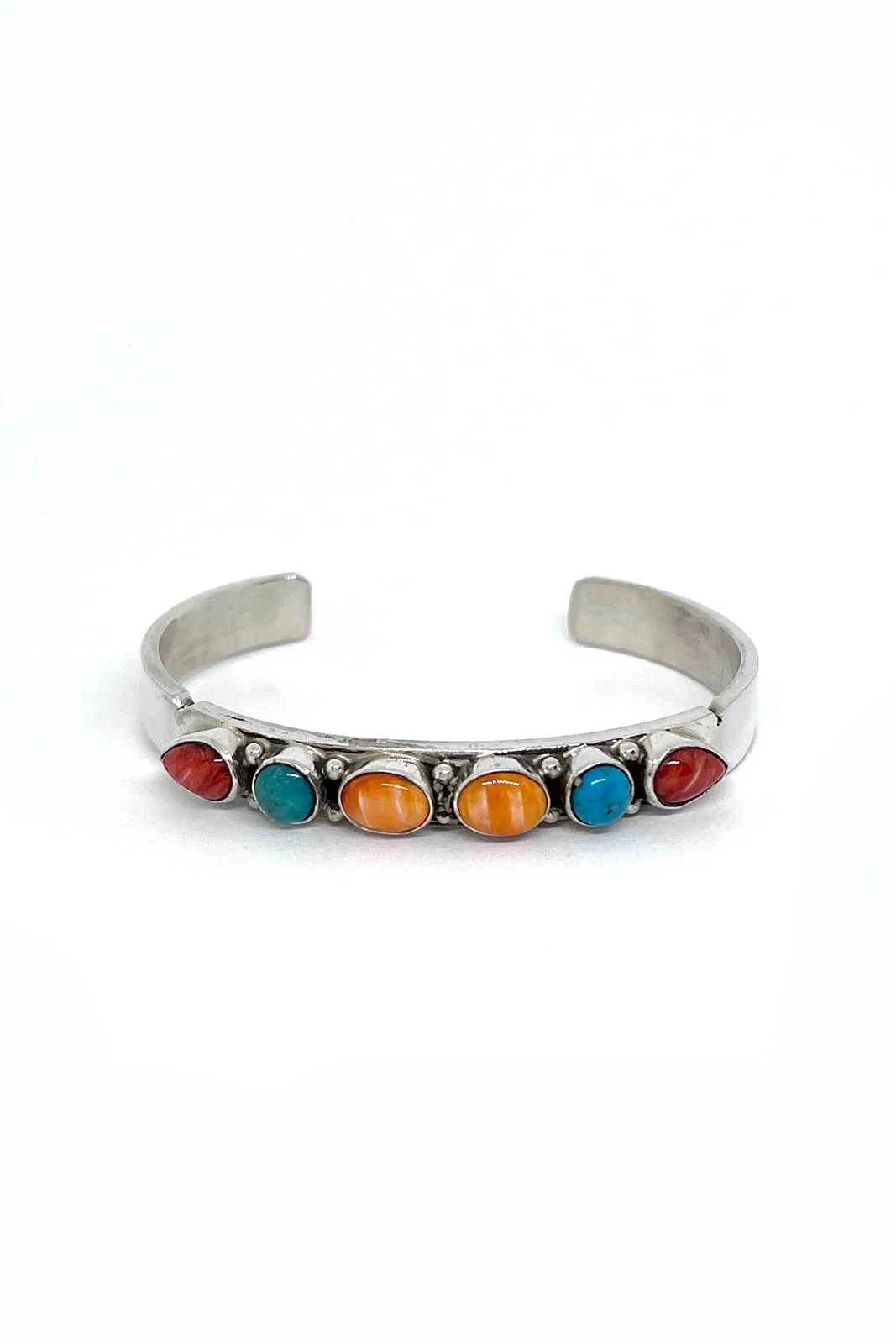 Navajo Multi-Stone Sterling Silver Row Cuff Bracelet