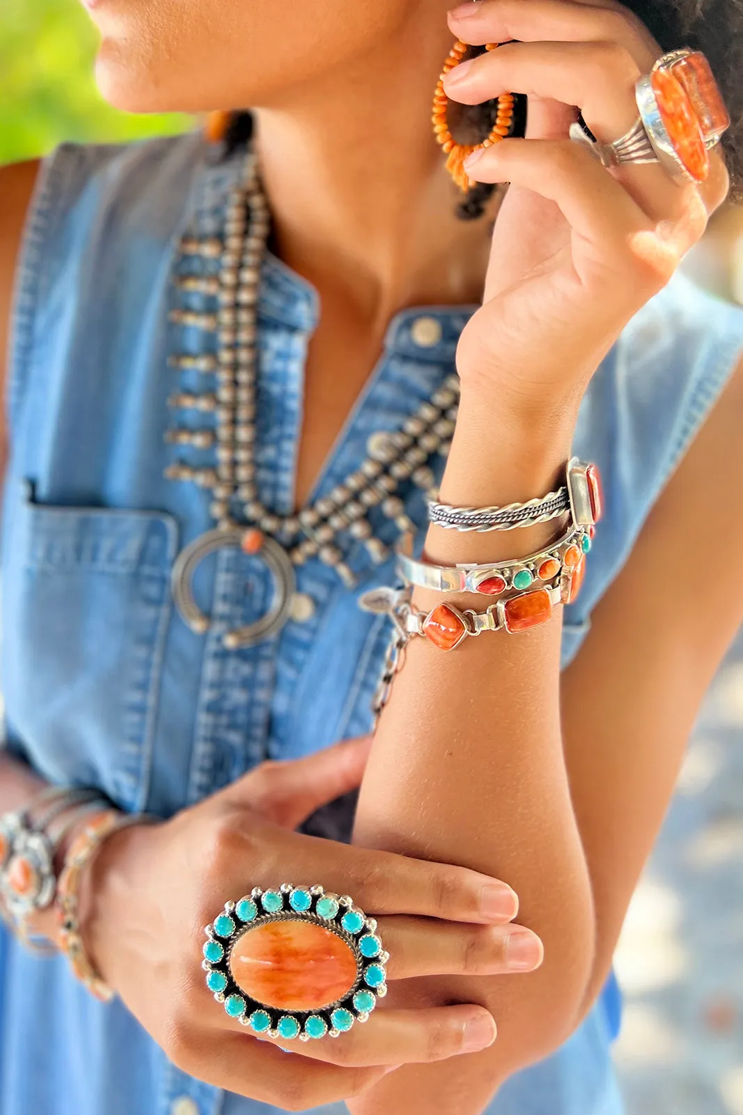 Navajo Orange Spiny Shell Sterling Silver Link Bracelet