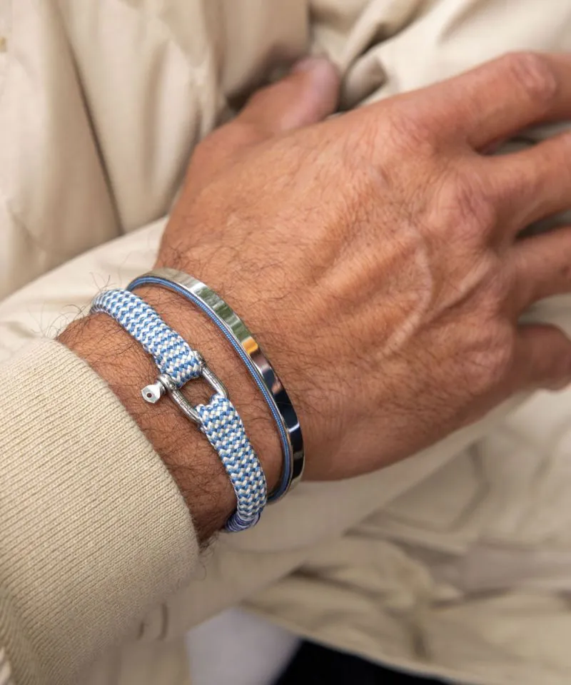 Navarch Side Cuff Bracelet in Pigeon Blue/Silver