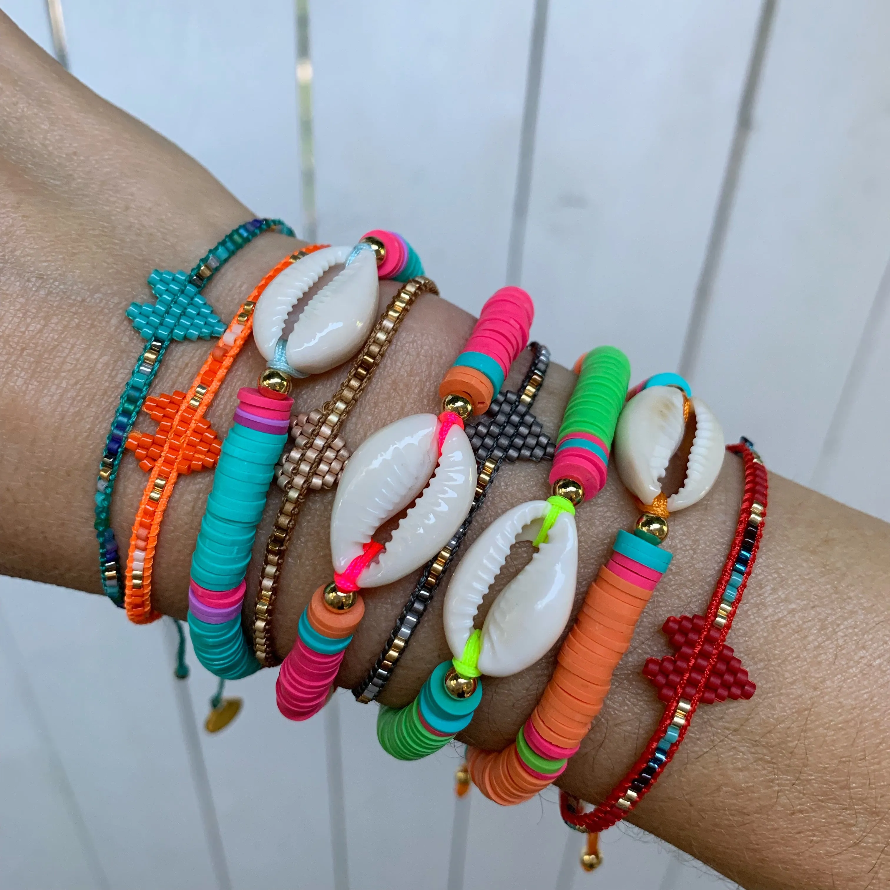 Neon Adjustable Puka Shell Bracelet