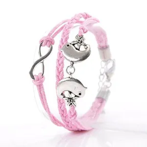Never Ending Love Wax Rope Braided Bracelet with Bird and Infinity Symbol 7 7/8