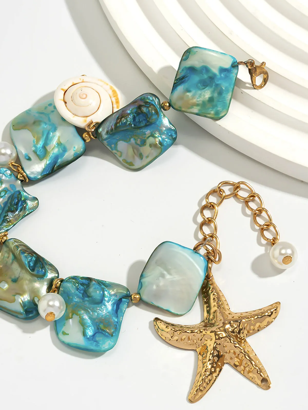 Ocean Charm Starfish Bracelet With Pearl Detail