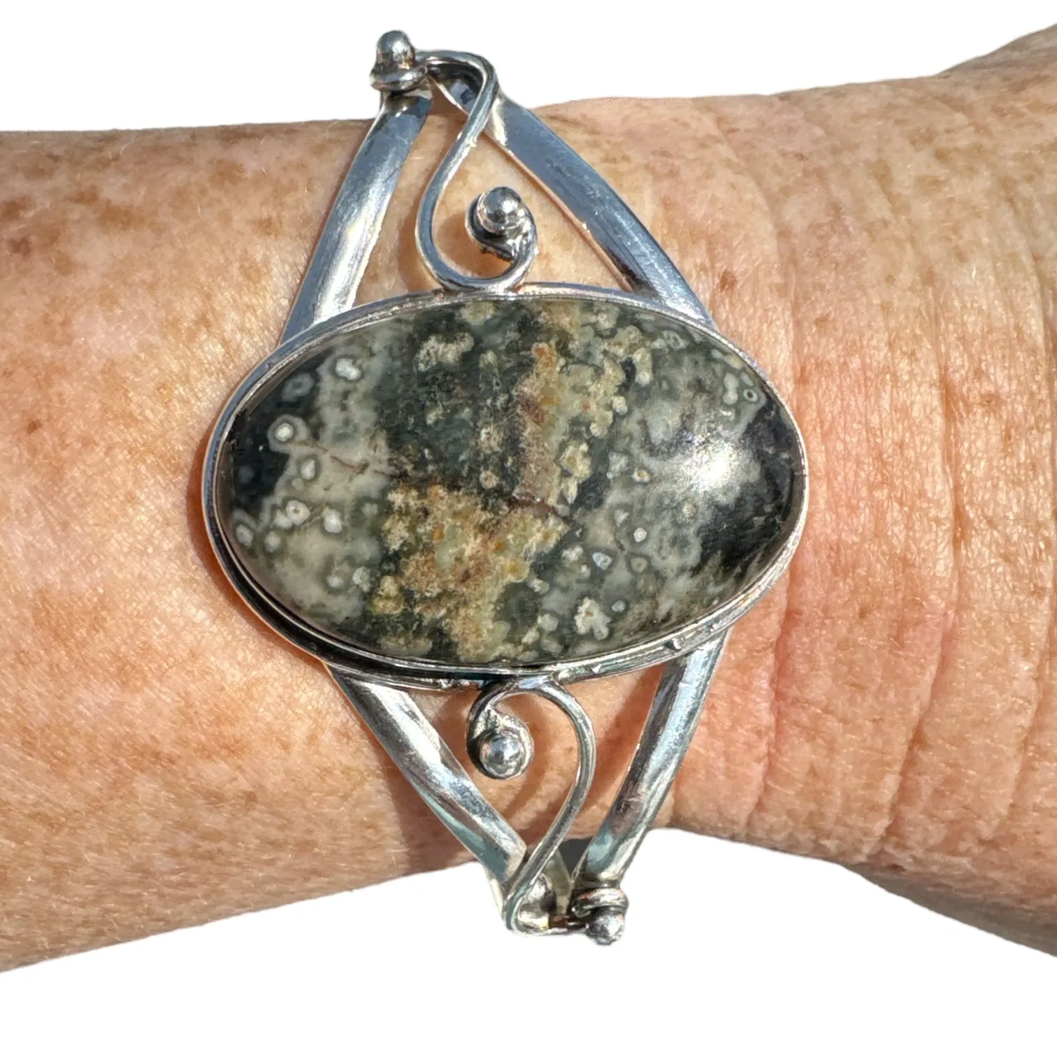 Ocean Jasper Solid 925 Sterling Silver Cuff Bracelet