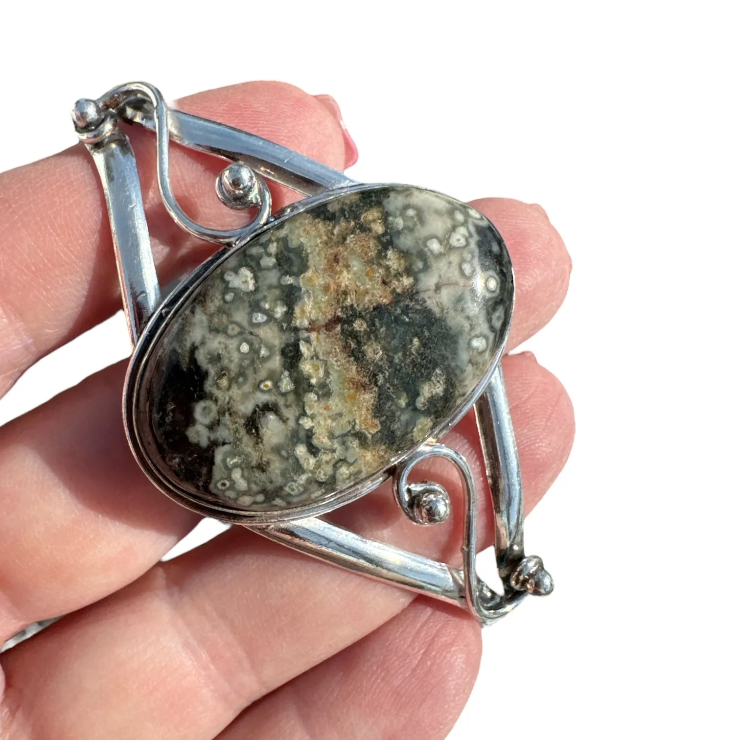 Ocean Jasper Solid 925 Sterling Silver Cuff Bracelet