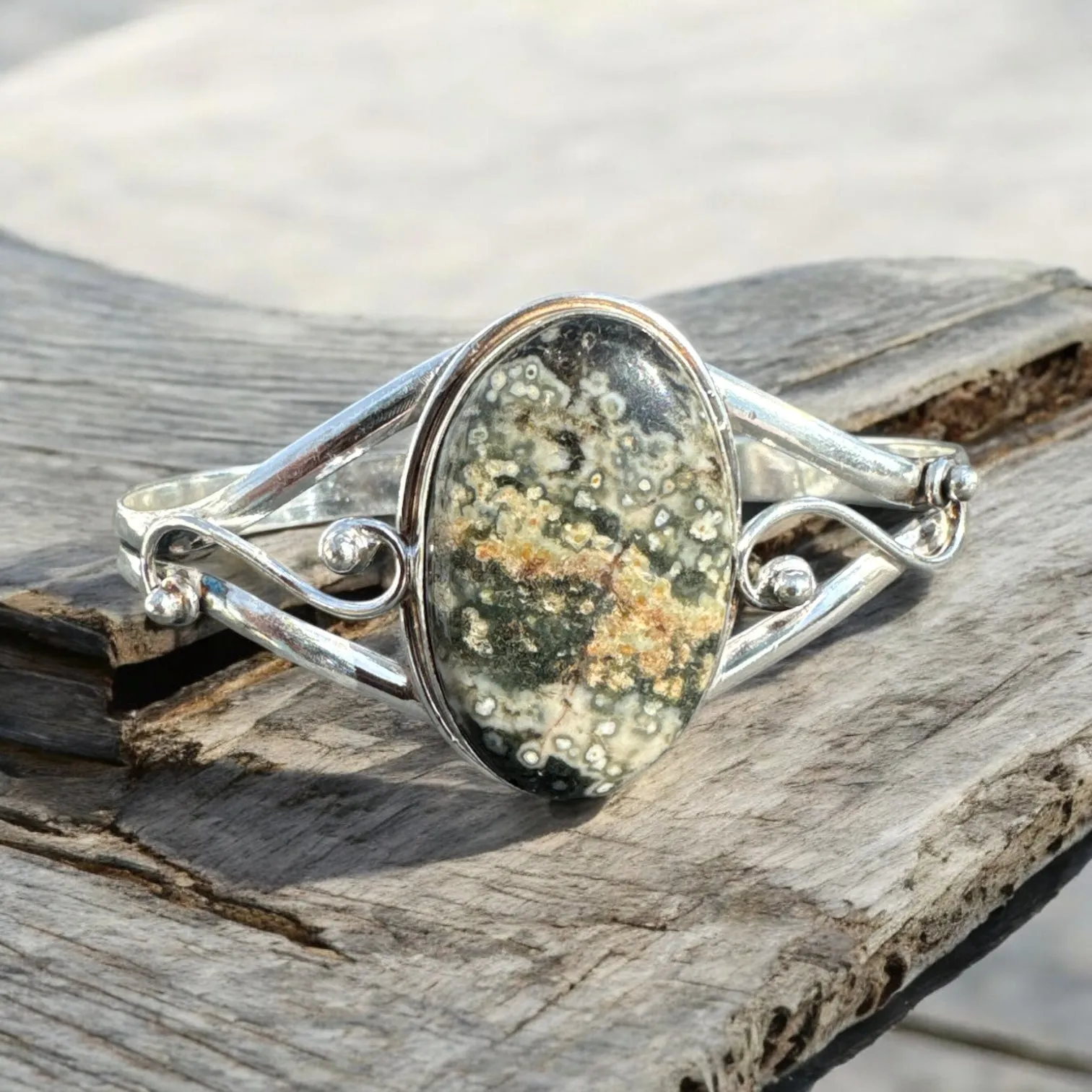 Ocean Jasper Solid 925 Sterling Silver Cuff Bracelet