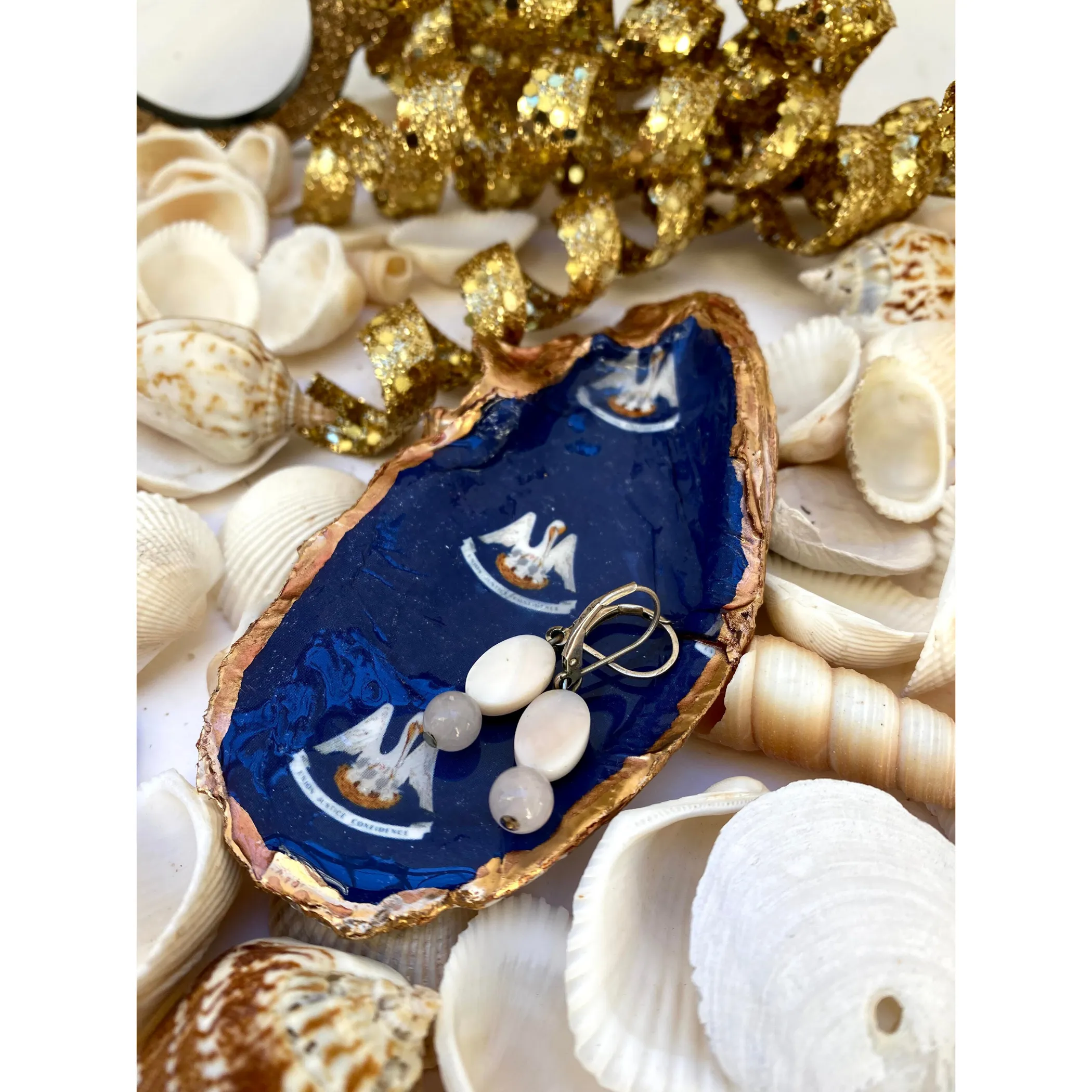 Oyster Shell Art,  Louisiana Flag Gift