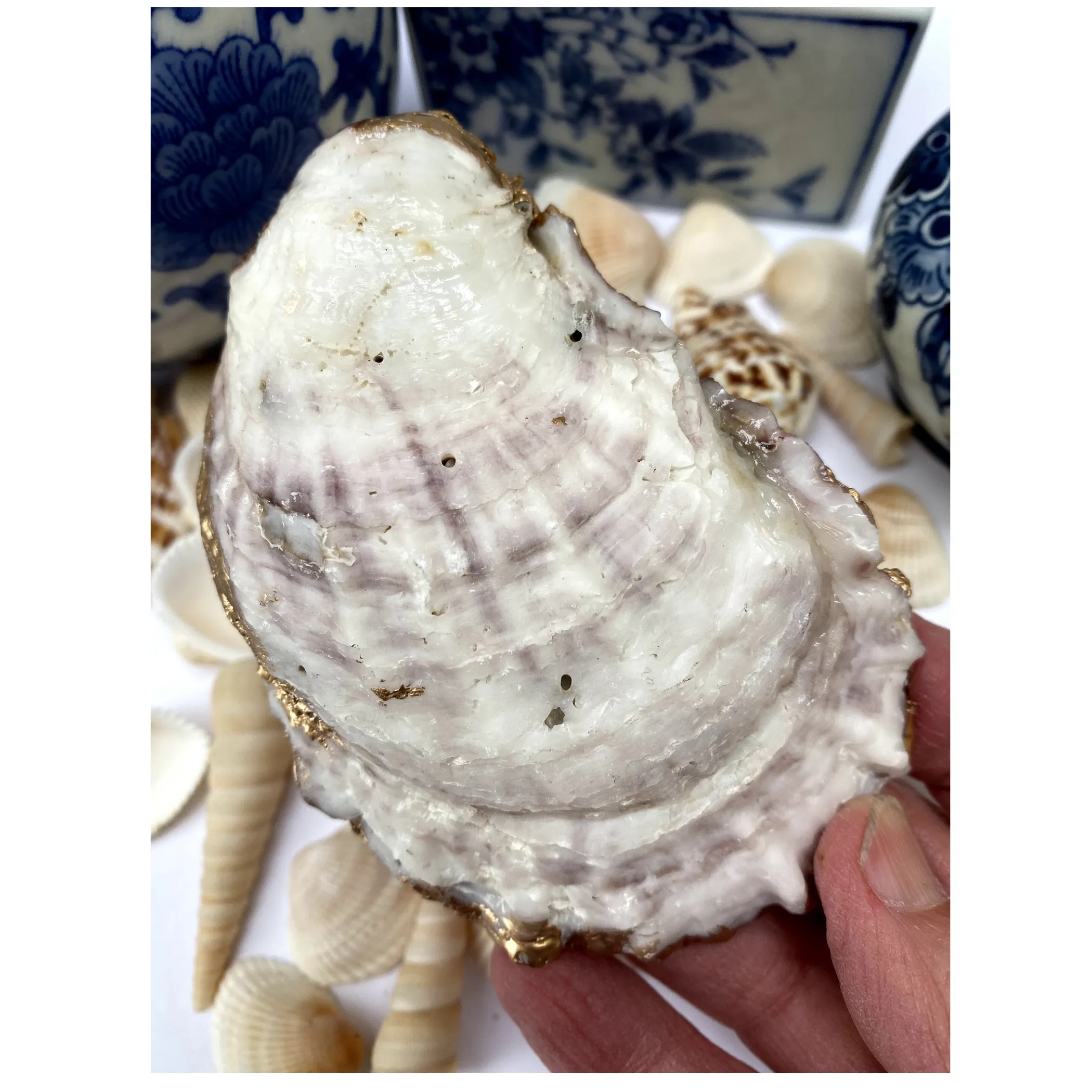 Oyster Shell Art, Sea Shell, Blue and White Hostess Gift
