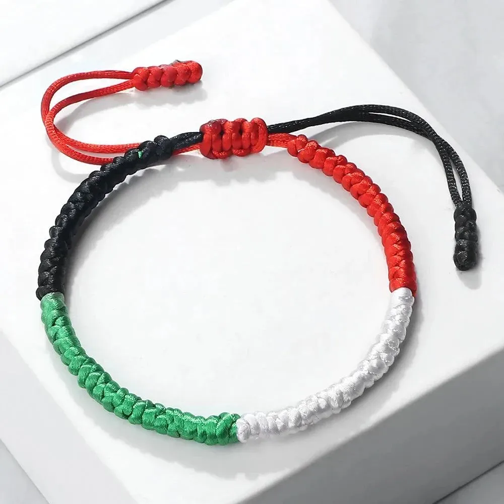 Palestine Flag Color Braided Rope Bracelet Middle Eastern Countries Mixed Colors Adjustable Bracelet Patriotic Jewelry Women Men