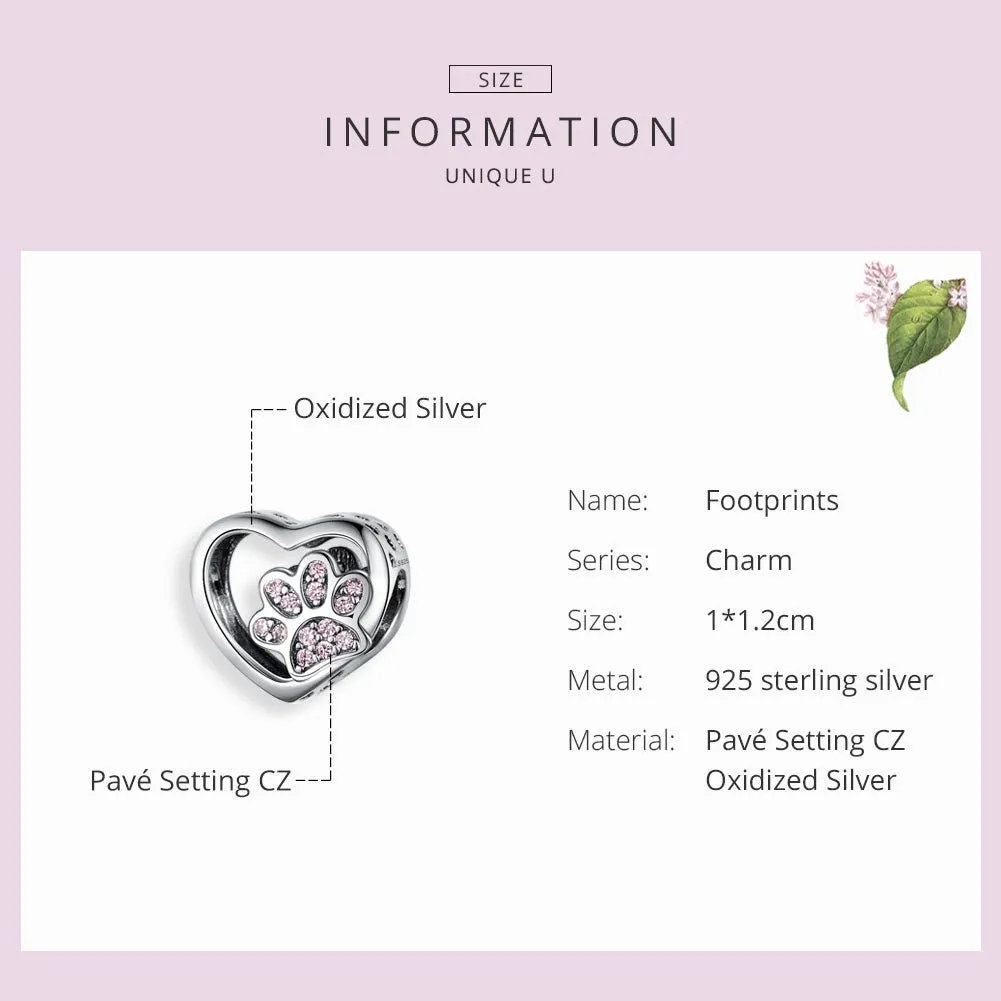 Paw Print in Heart Charm