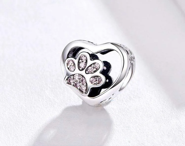 Paw Print in Heart Charm