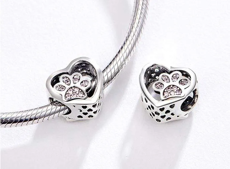 Paw Print in Heart Charm