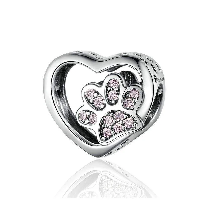 Paw Print in Heart Charm