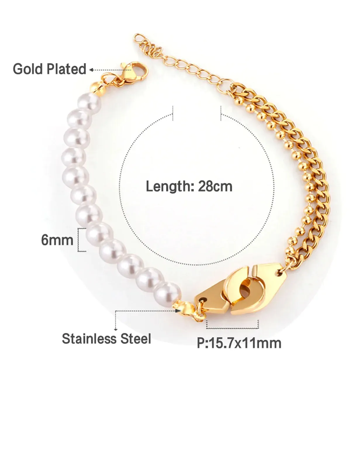 Pearl Decor Cuff Charm Chain Bracelet - FD ⚡