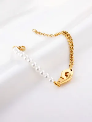 Pearl Decor Cuff Charm Chain Bracelet - FD ⚡