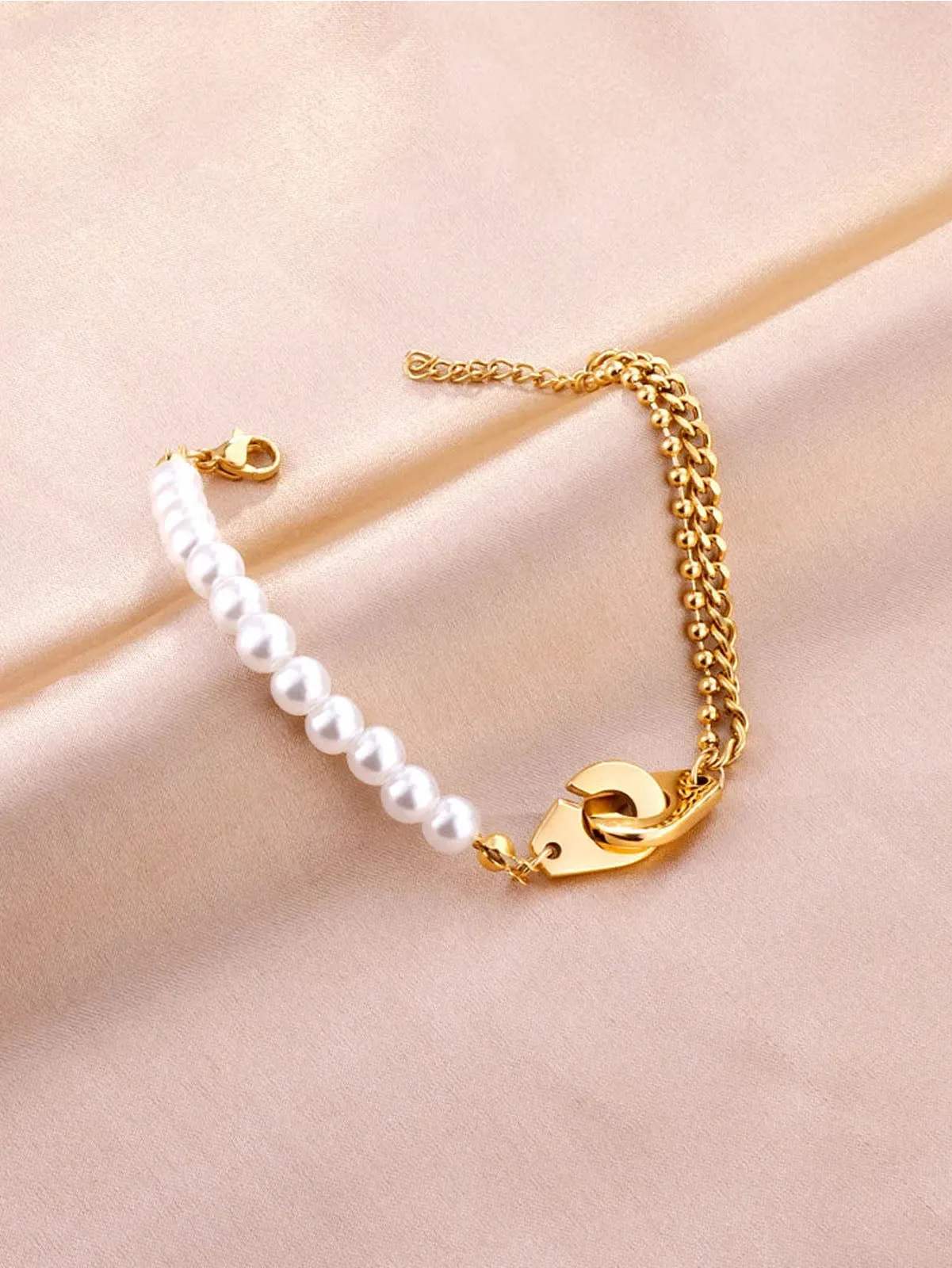 Pearl Decor Cuff Charm Chain Bracelet - FD ⚡