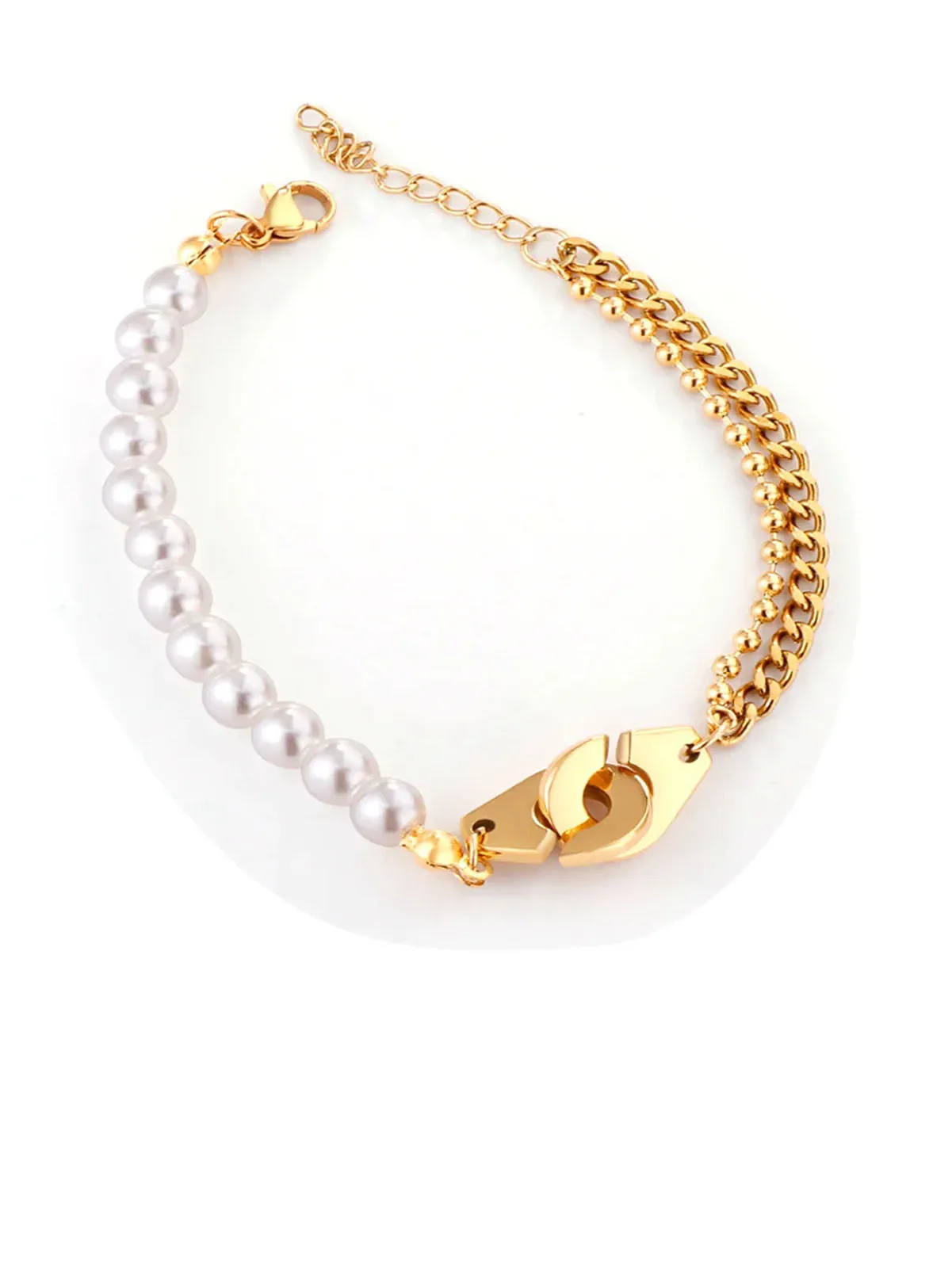 Pearl Decor Cuff Charm Chain Bracelet - FD ⚡