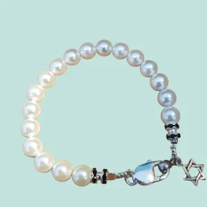Pearls bracelet Star of David charm for peace protection & good luck