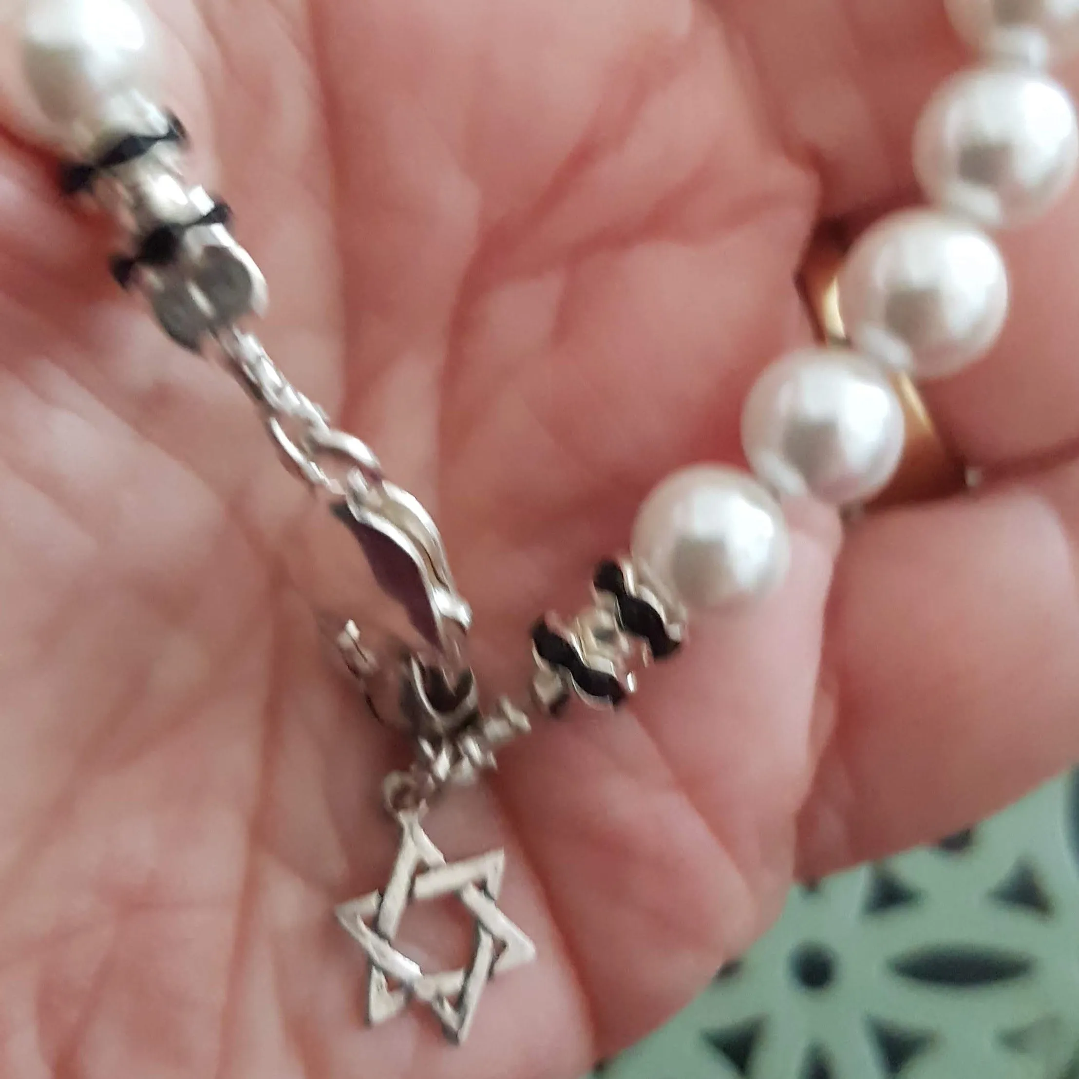 Pearls bracelet Star of David charm for peace protection & good luck