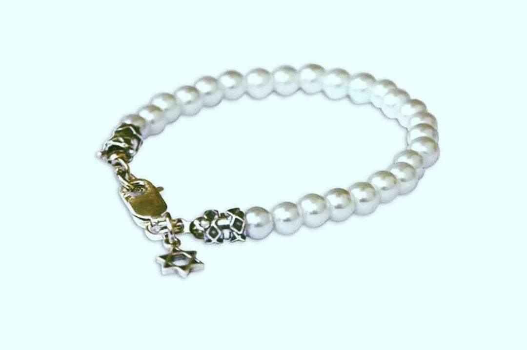 Pearls bracelet Star of David charm for peace protection & good luck