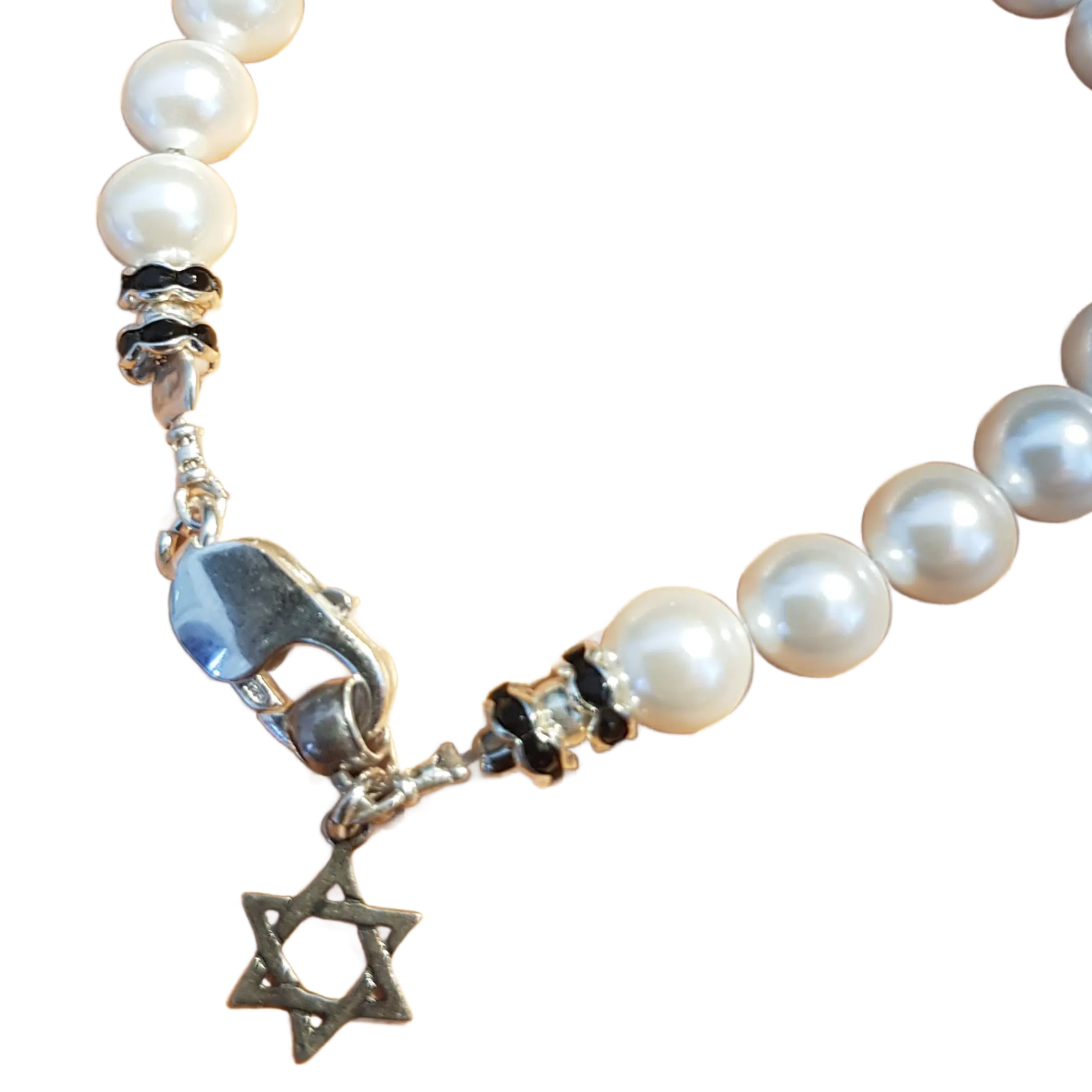 Pearls bracelet Star of David charm for peace protection & good luck