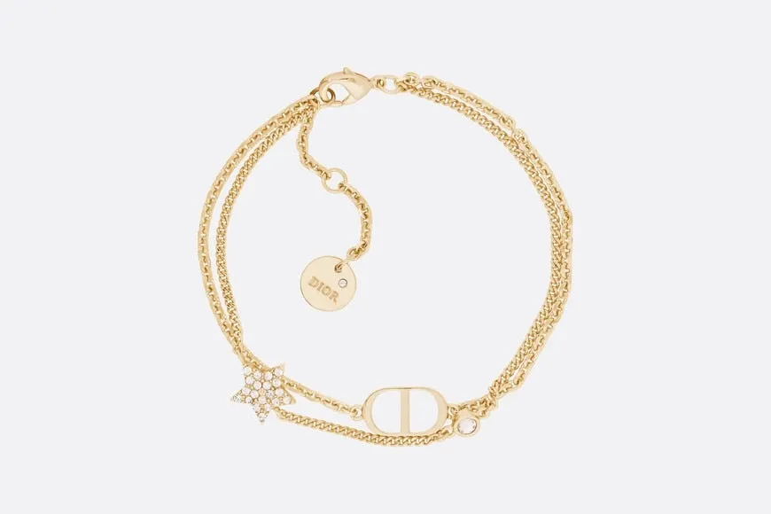 Petit CD Double Bracelet • Gold-Finish Metal and White Crystals