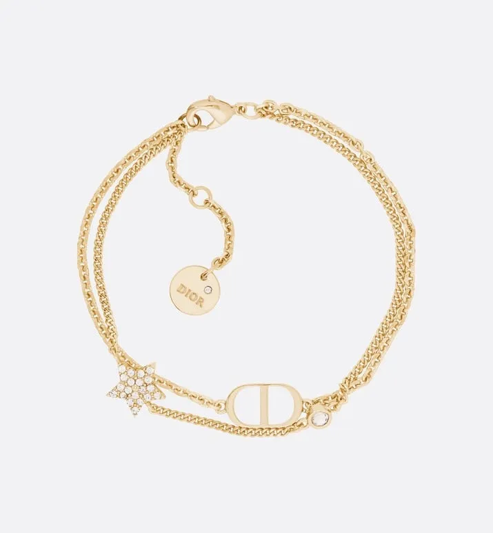 Petit CD Double Bracelet • Gold-Finish Metal and White Crystals