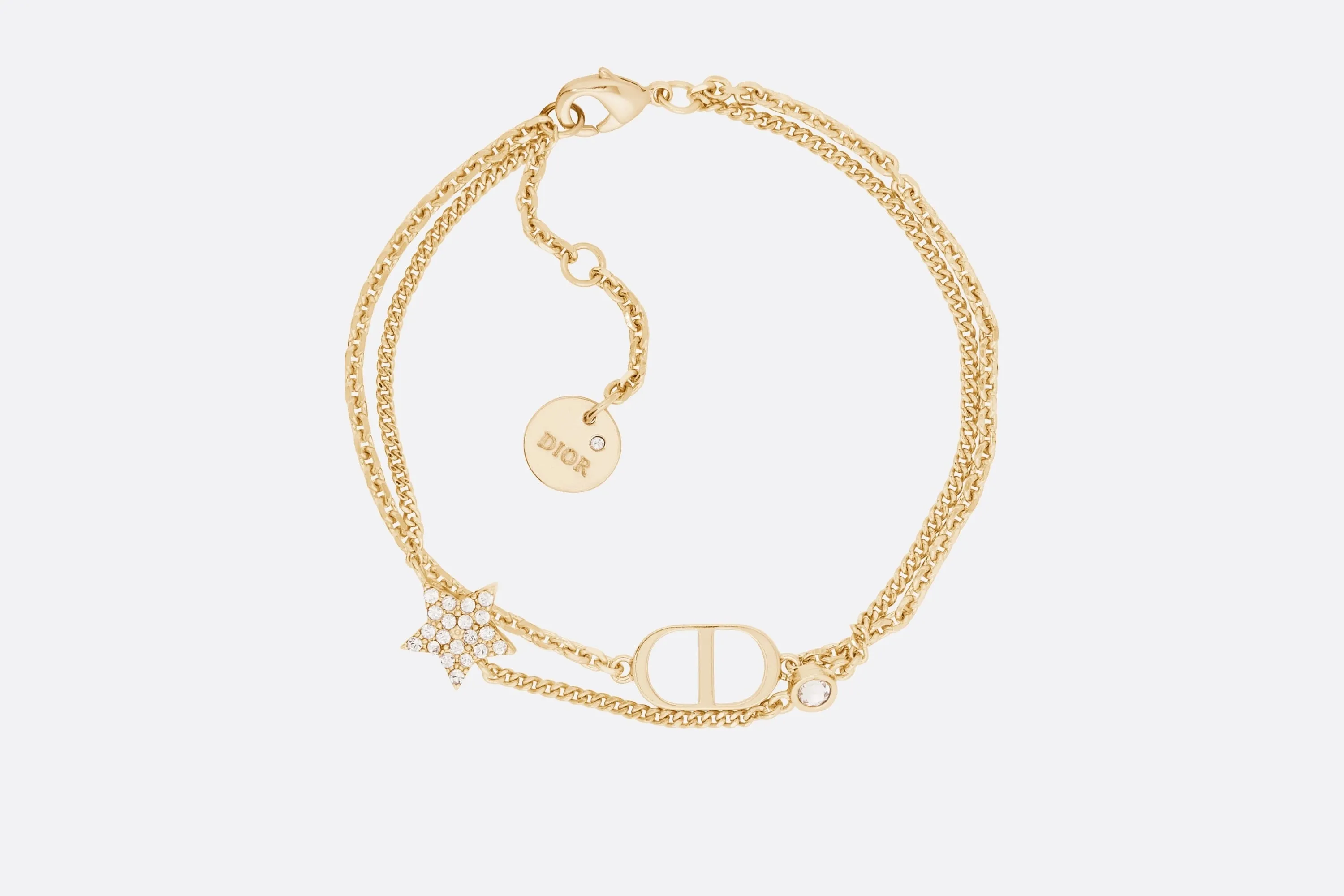 Petit CD Double Bracelet • Gold-Finish Metal and White Crystals
