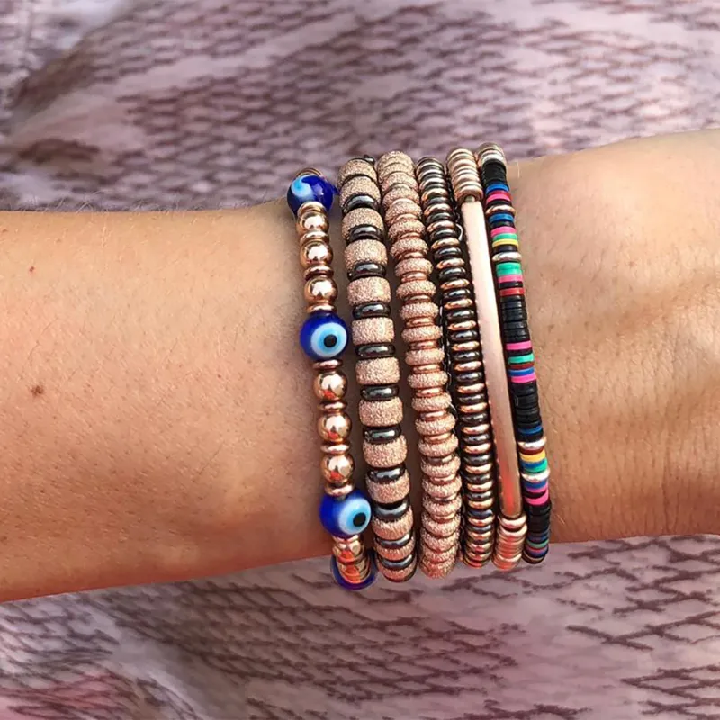 Pink gold bracelet with black PVD beads (Unisex)