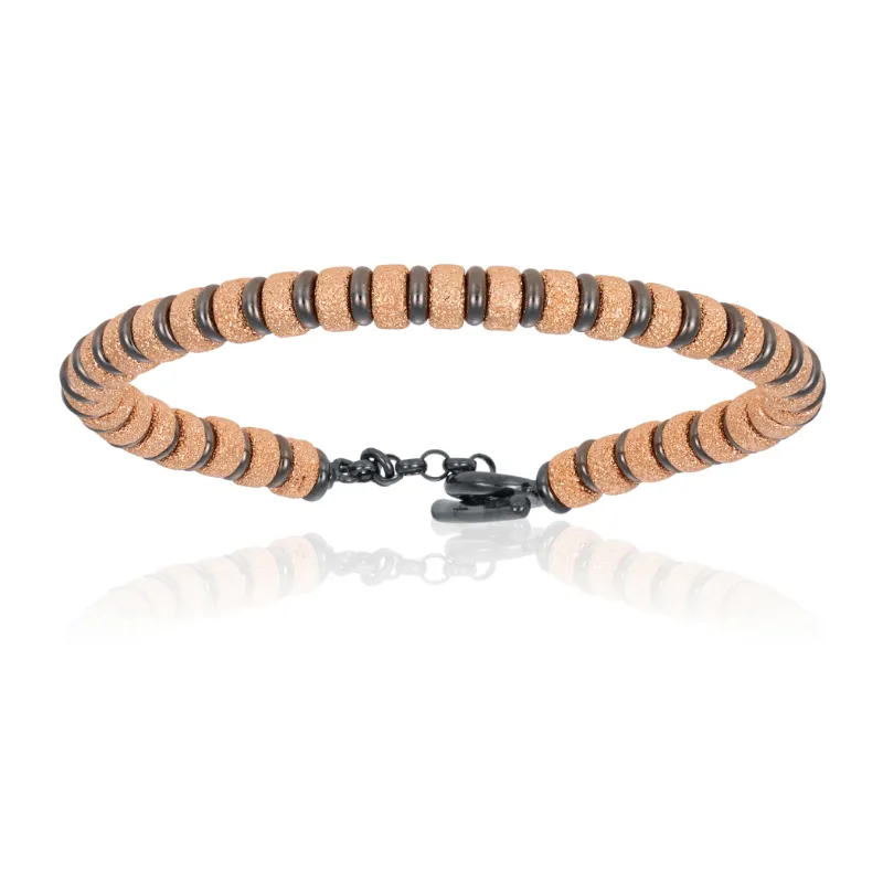 Pink gold bracelet with black PVD beads (Unisex)